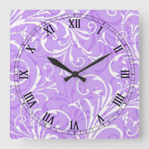 Purple Ornamental Square Roman Numerals Clock