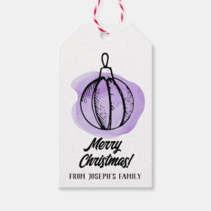 Purple ornaments christmas gift tags