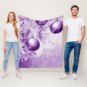 Purple Ornaments Christmas Holiday Fleece Blanket