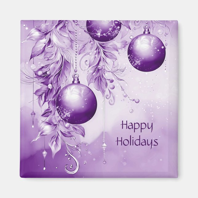 Purple Ornaments Christmas Holiday Magnet (Front)