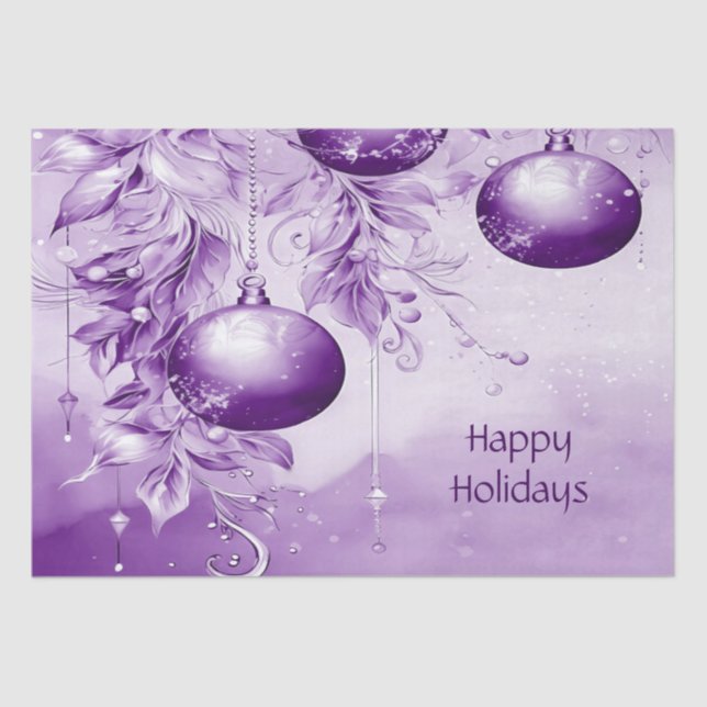 Purple Ornaments Christmas Holiday Tissue Paper (Front)
