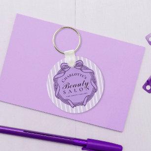 Purple Ornate Bow Frame Beauty Salon Keychain