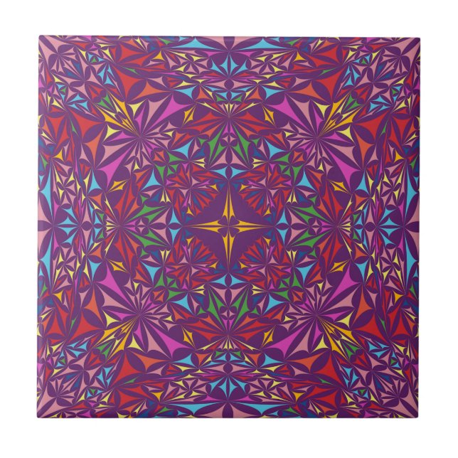 Purple Ornate Kaleidoscope Pattern Tile (Front)