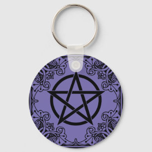 Purple Ornate Pentacle Wicca Star Keychain