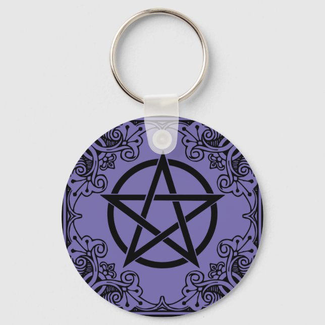 Purple Ornate Pentacle Wicca Star Keychain (Front)