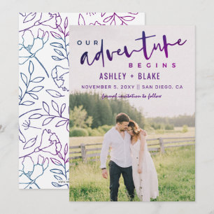 Purple Our Adventure Begins Photo Save the Date Announcement