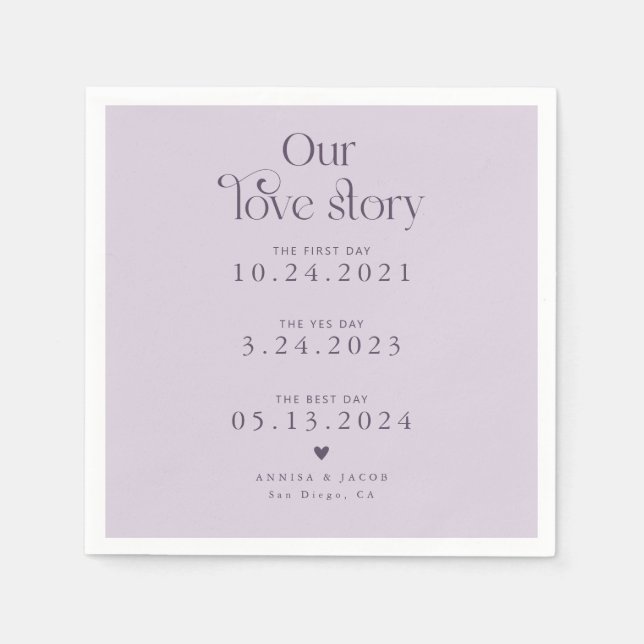Purple Our Love Story Retro Wedding Napkin (Front)