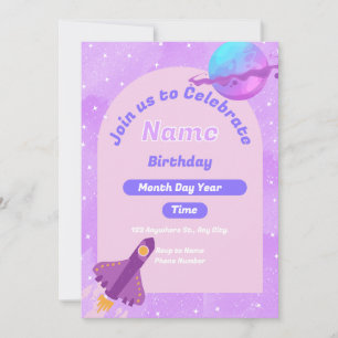 Purple Outer Space Birthday Invite