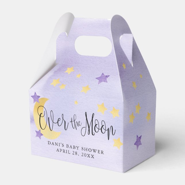Purple Over the Moon, Baby Shower Moon Stars Favor Box (Front Side)