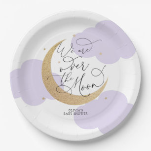Purple Over the Moon Baby Shower Paper Plate