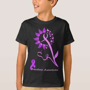 Purple Overdose Awareness Butterfly Sunflower Ribb T-Shirt