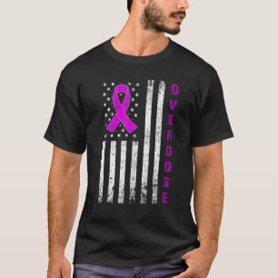 Purple Overdose Awareness Flag Ribbon Addiction Re T-Shirt