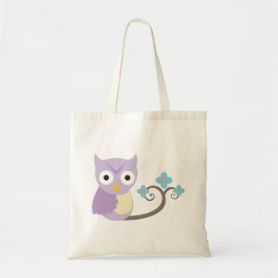 Purple Owl and Blue Flowers Girls Tote Bag