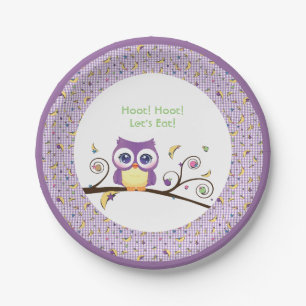 Purple Owl Baby Shower Gender-Neutral Woodland Paper Plate