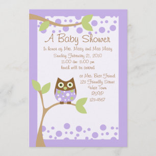 Purple Owl Baby Shower Invitation