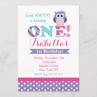 Purple Owl Birthday Invitations