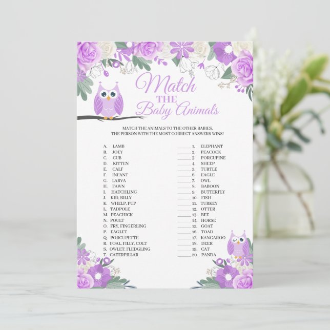 Purple Owl Floral Match La Carte De Jeu Bébé Anima (Debout devant)
