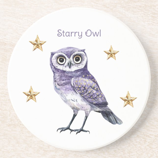 Purple Owl Gold Stars Coaster (Front)