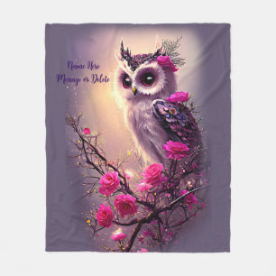 Purple Owl & Pink Flowers Fleece Blanket