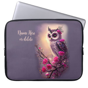 Purple Owl & Pink Flowers Laptop Sleeve