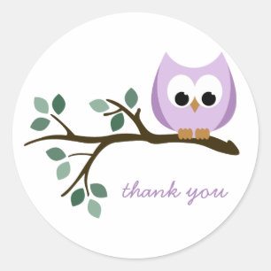 Purple Owl Thank You Stickers