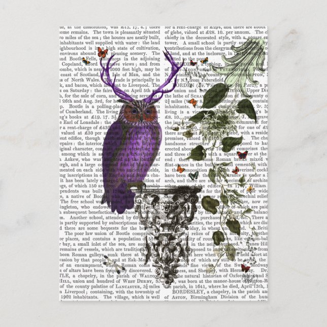 Purple Owl With Antlers 2 Postcard (Front)