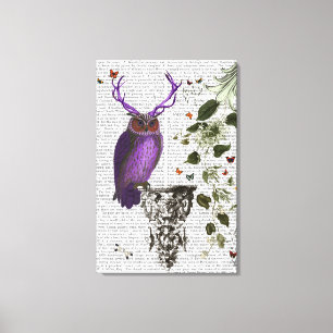 Purple Owl With Antlers Canvas Print