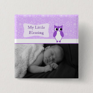 Purple Owl with Retro Circles New Baby Photo 2 Inch Square Button