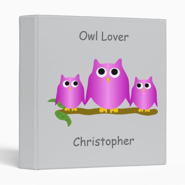 Purple Owls Design Any Colour Background Binder (Front/Spine)