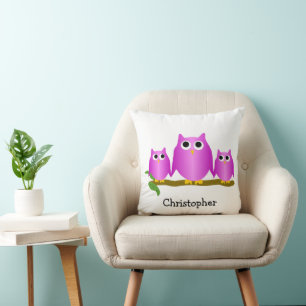 Purple Owls Design Personalised Throw Pillow