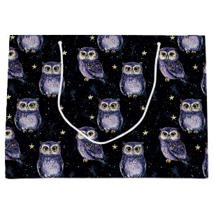 Purple Owls Magic Stars Birthday Large Gift Bag