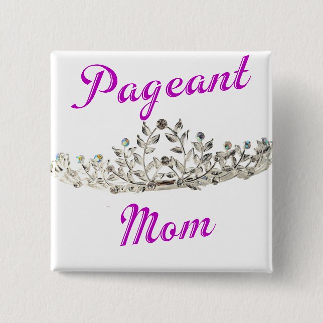 Purple Pageant Mom 2 Inch Square Button (Front)