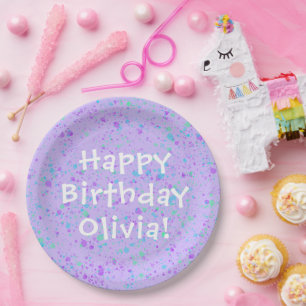 Purple Paint Splatter Birthday Paper Plate