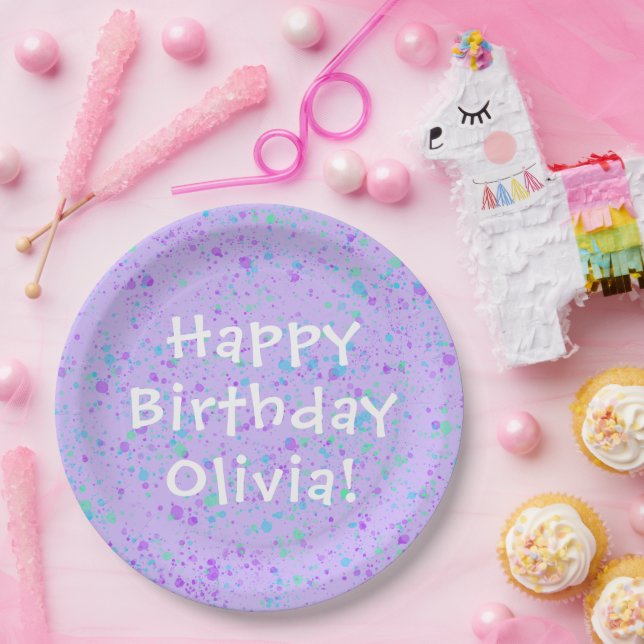 Purple Paint Splatter Birthday Paper Plate (Party)