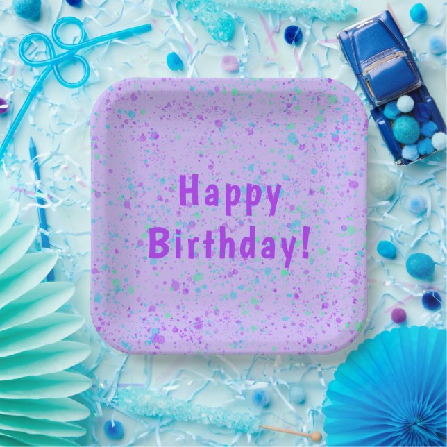 Purple Paint Splatter Birthday Plates (Party)