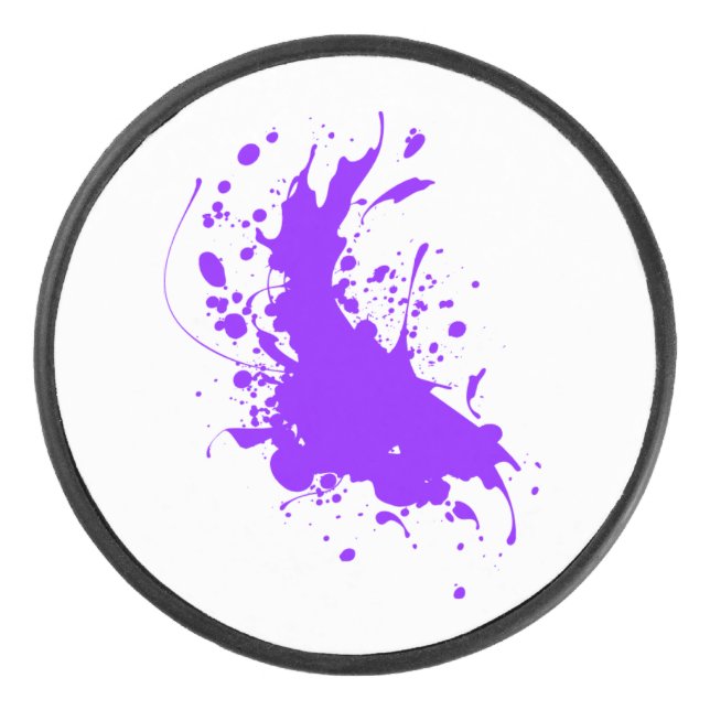 Purple Paint Splatter Hockey Puck (Front)