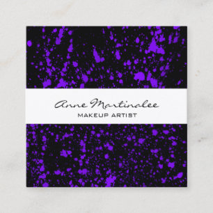 Purple Paint Splatter on Black  Square Business Card