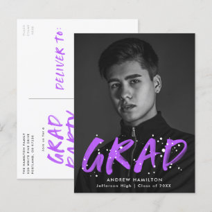 Purple Paint Splatter Photo Graduation Party Invitation Postcard