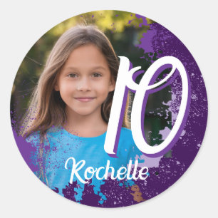 Purple Paint Splatter Photo Sticker - Age 10