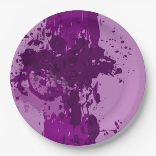 Purple Paint Splatter - Wedding Party Supply - Paper Plate