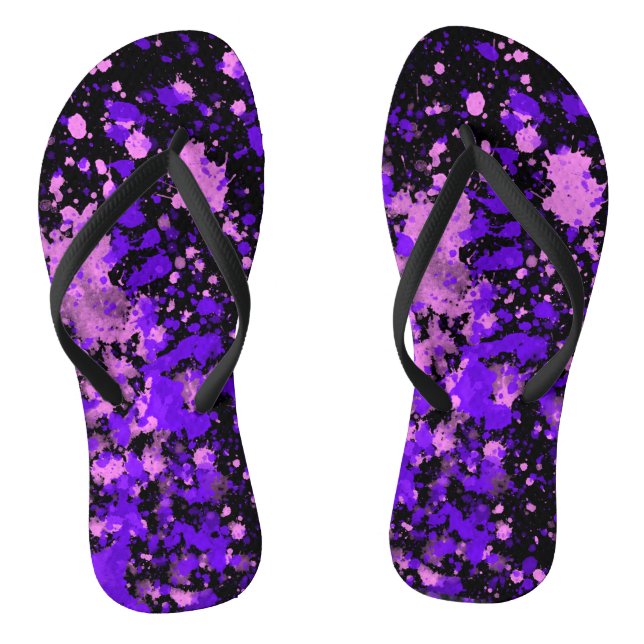 Purple Paint Splatters Flip Flops (Footbed)