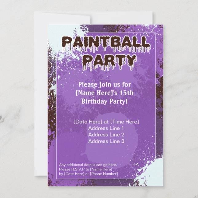 Purple Paintball Party Invite (Front)