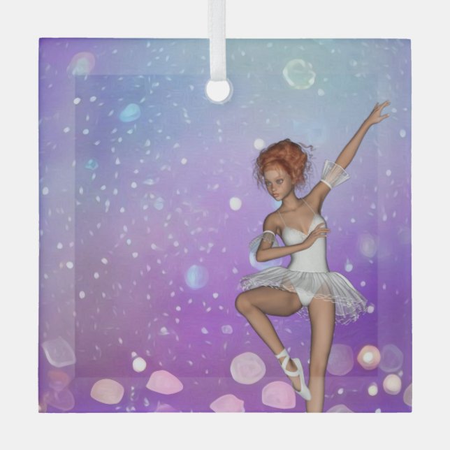 Purple Painted Bokeh Bubbles Ballerina Glass Ornament (Front)