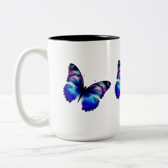 Purple Painted Butterfly Two-Tone Coffee Mug (Left)