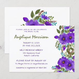 Purple Painted Floral Bridal Shower Invitation