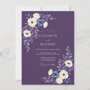 Purple Painterly Floral Flourish Wedding Invitation