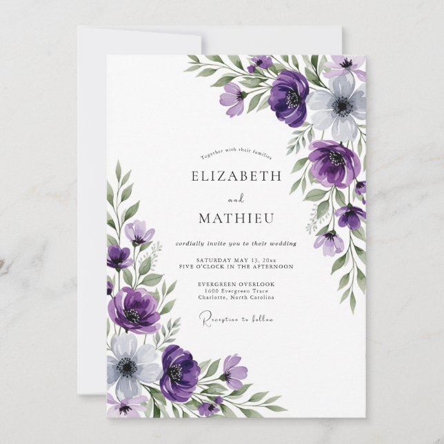 Purple Painterly Flourish Wedding Invitation (Front)