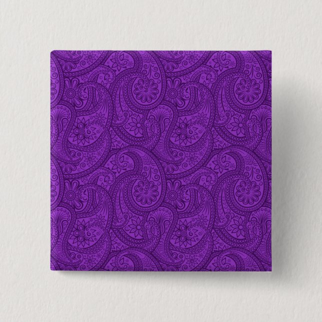 Purple Paisley 2 Inch Square Button (Front)