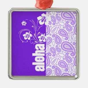 Purple Paisley; Aloha, Hibiscus Metal Ornament