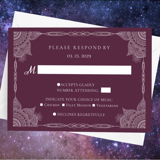 Purple Paisley Mandala Indian Wedding RSVP Card (Creator Uploaded)